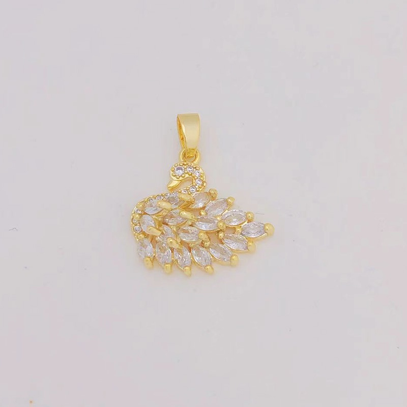 1pc Liontin Kalung / Gelang 18K Gold Bentuk Angsa / Bulan / Butterfly / Bunga Hias Berlian DIY