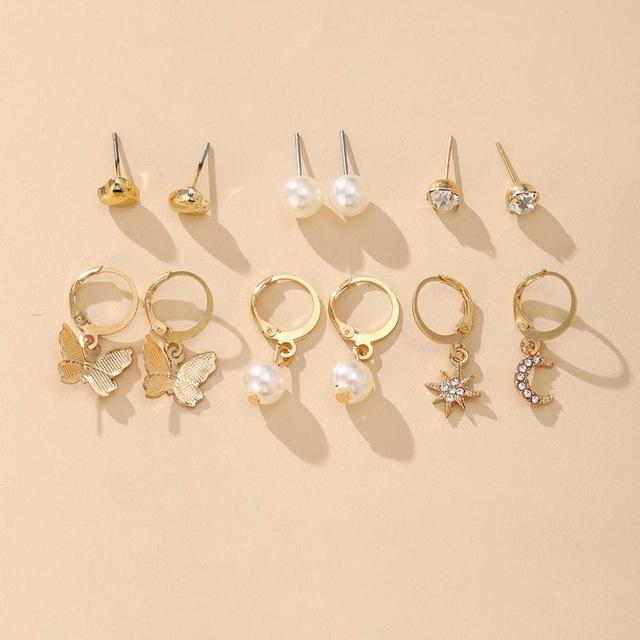 18Pcs Fashion Multi-style Stud Earring Set Retro Gold Pendant Drop Earrings Fashion Women Girl Jewelry Accessories-5