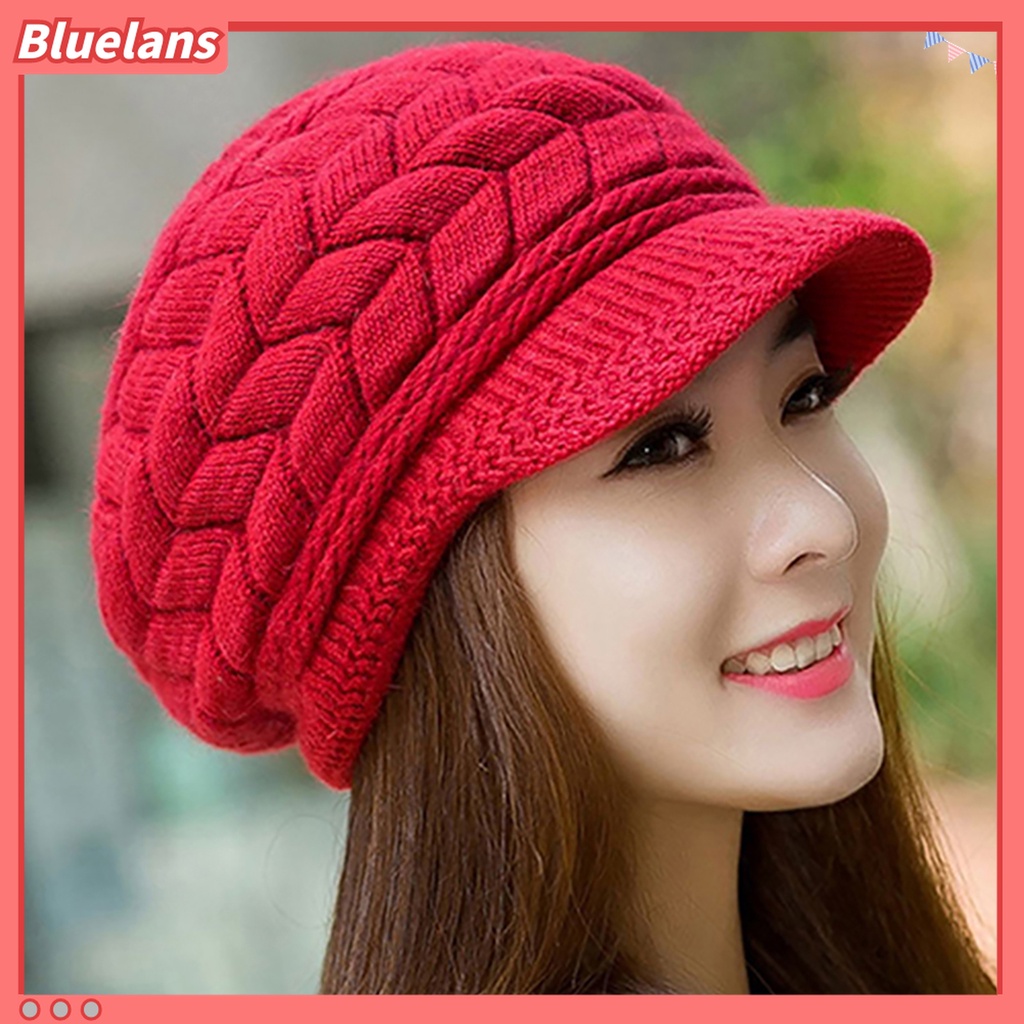 Bluelans Topi Rajut Topi Bahan Bulu Kelinci Imitasi Hangat Untuk Wanita Alat Peramal Cuaca Dingin