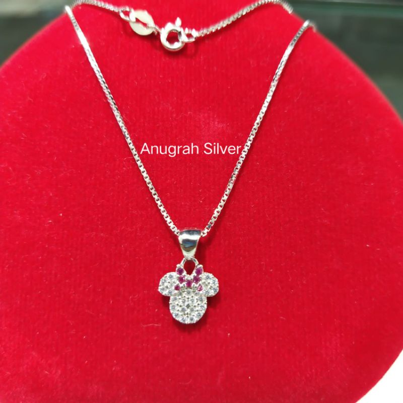 (COD)Kalung anak italy bulat+liontin Mickey mouse kilau perak asli 925/Silver lapisan emas putih murni!!!