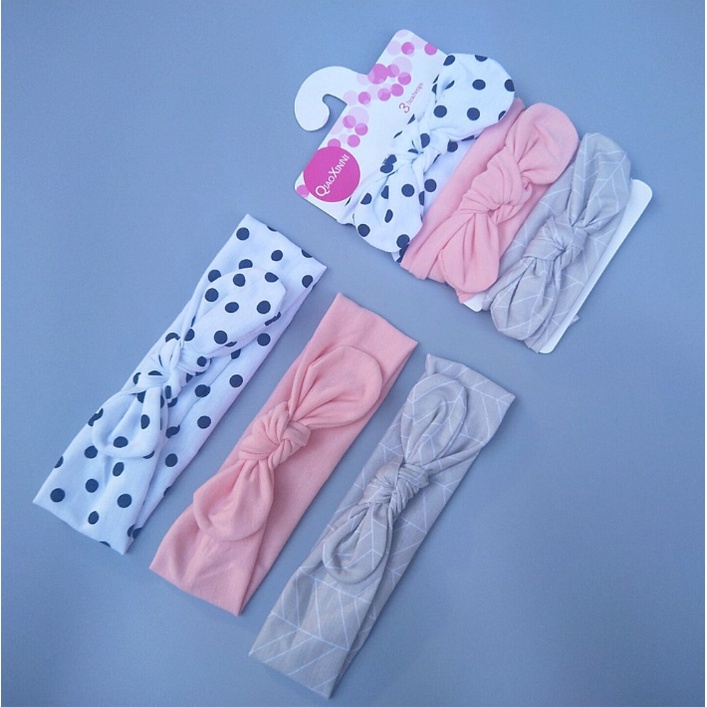 BANDANA BAYI ANAK PEREMPUAN 3in1 HEADBAND BABY BANDO MOTIF PITA RAMBUT FASHION KOREA IMPORT AK36