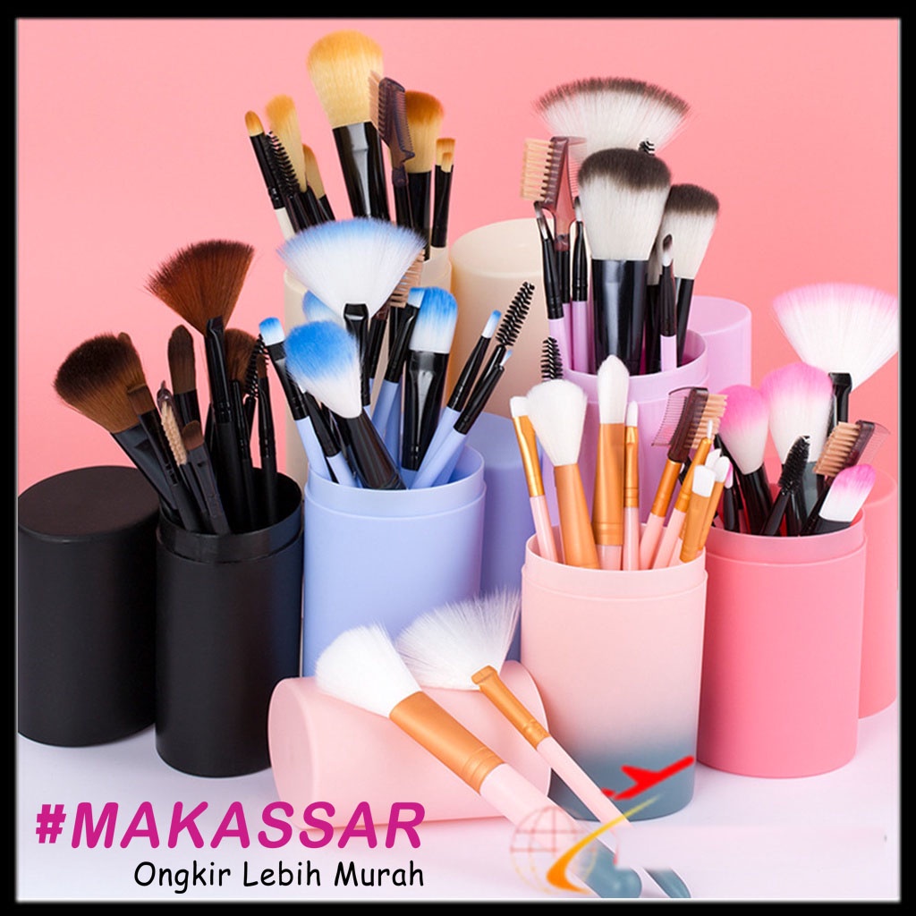 Kuas Make Up Alat Kosmetik Make Up Pro Rias Brush 12in1 12 Set Tube Tabung Penyimpanan COD