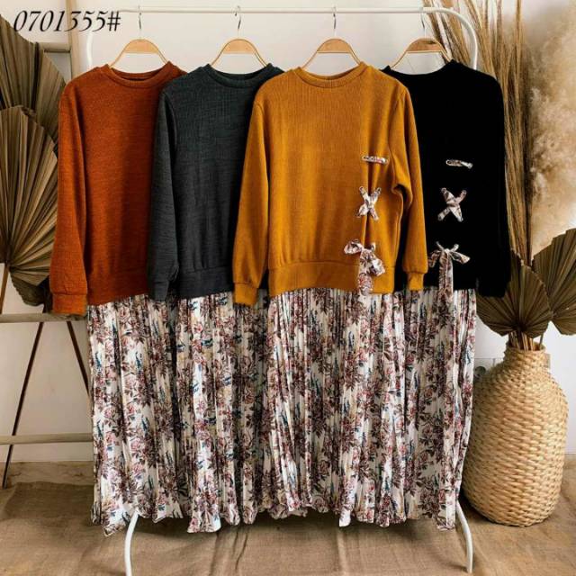 Gamis kombinasi rajut premium