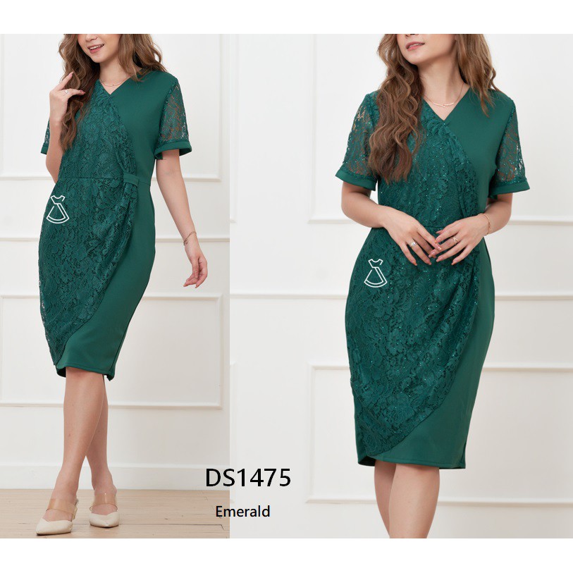 DS1475 - DRESS PESTA MIDI BRUKAT SCUBA DRESS WANITA  MODERN MURAH