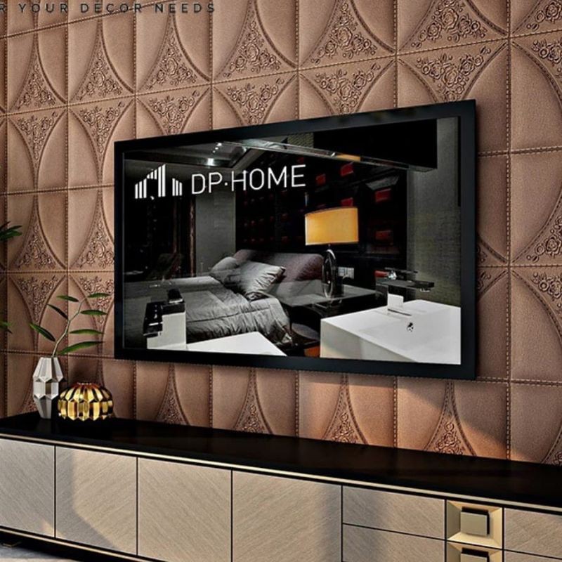 wallpaper foam premium 3D permukaan timbul motif batik oval bronze coklat permukaan timbul