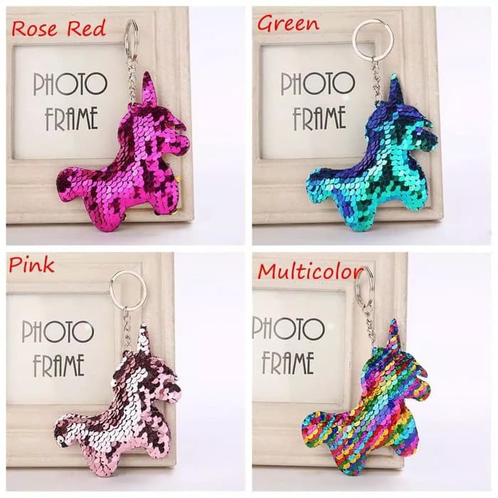 MOMBABY1 Gantungan Kunci Tas Unicorn Sequin Flip atau Mainan Anak Gantungan Tas Sequin Flip