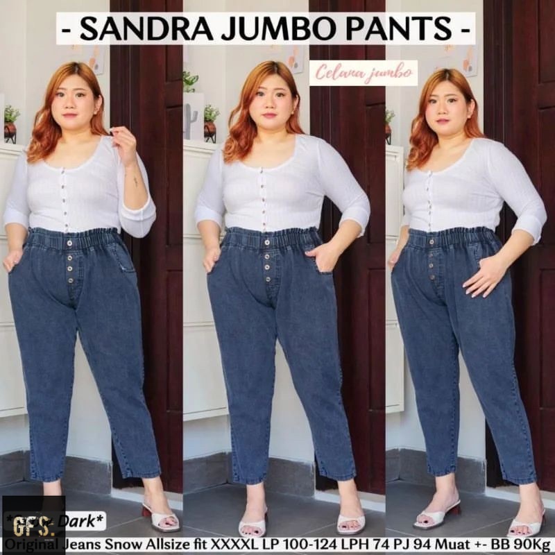 LIZZA BAGGY | Baggy Pants Sandra Jumbo | Muat Sampai Bb 100 Kg | Celana Jeans Super Jumbo | Bahan Denim