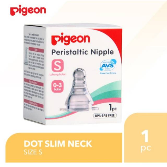 PIGEON Peristaltic Slim Neck Nipple 1 Box S/ Dot Bayi