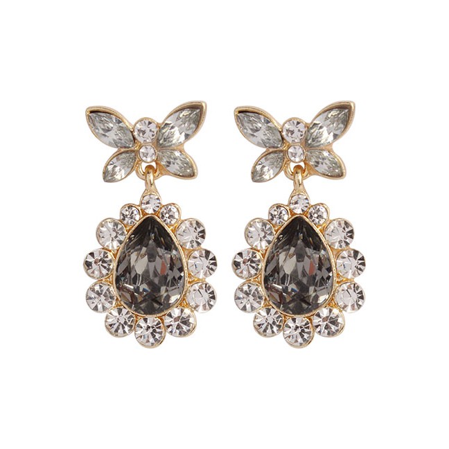 LRC Anting Tusuk Fashion Alloy Diamond Butterfly Drop Earrings F35258