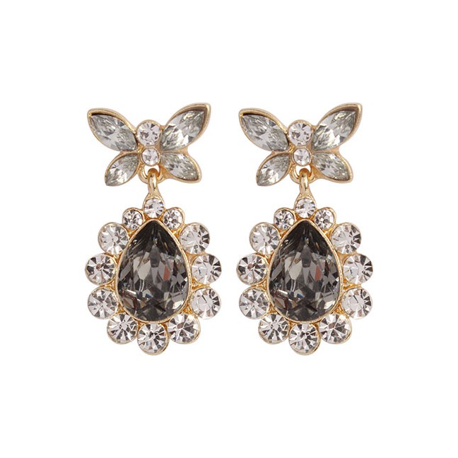 LRC Anting Tusuk Fashion Alloy Diamond Butterfly Drop Earrings F35258