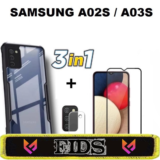 (PROMO PAKET) 3IN1 Case Samsung A03S / A02S Case Fusion Xundd Free Tempered Glass Layar &amp; Pelindung Lensa Kamera Belakang Handphone