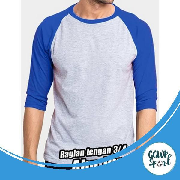 Kaos Raglan Wanita Pria Cotton Combed 30S Lengan Setengah Abu Biru Benhur Kualitas Jaminan Terbaik