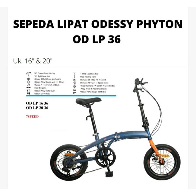 Sepeda Lipat Odessy Phyton 16 inch 7 Speed Double Disc