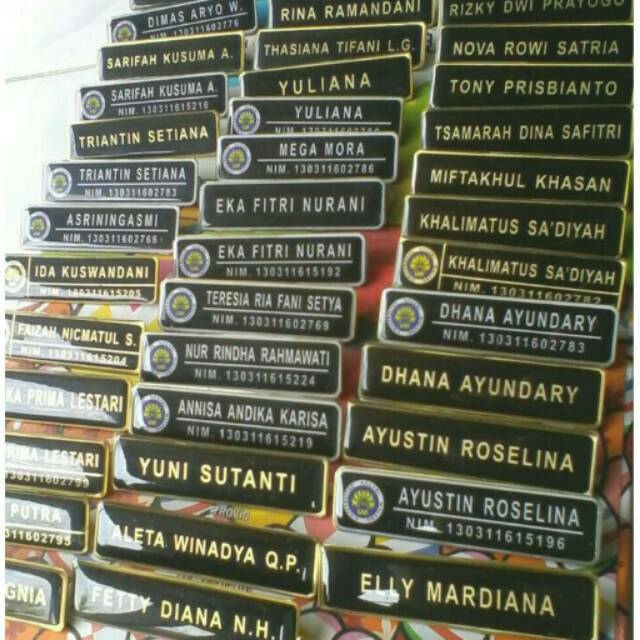 

Name tag / nama dada bahan kuningan + clotting