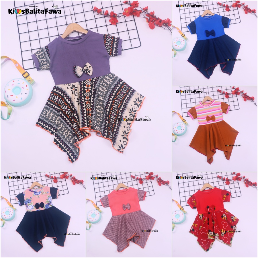 Dress Jennie uk Bayi - 2 Tahun / Dres Anak Perempuan Lengan Pita Polos Baju Pesta Pakaian Kado Adem