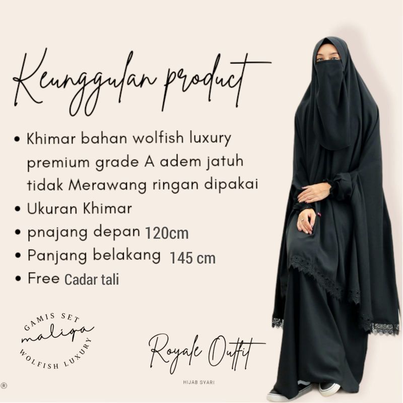 Maliqa syari|gamis syari lengan pendek Gamis set khimar|Gamis polos gamis cadar gamis akhwat gamis ori ori royale