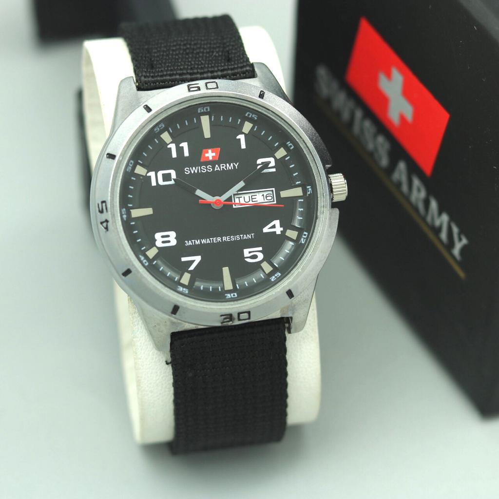 Jam Tangan Pria Swiss Tali Kanvas / Jam Tangan Murah Tanggal & Hari Aktiv / Jam Tangan S.Army Terbar
