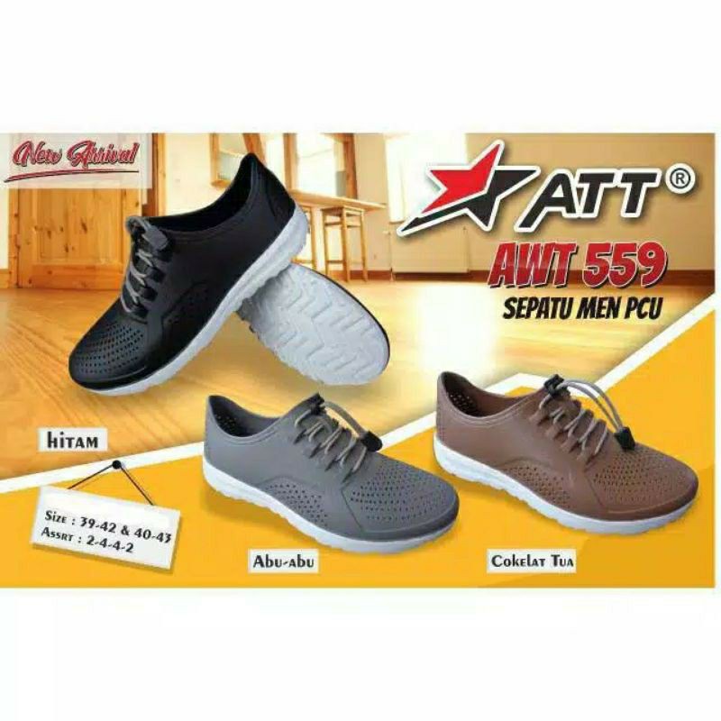 [COD] sepatu pantofel pria att awt 559 karet anti air keren - sepatu karet bertali