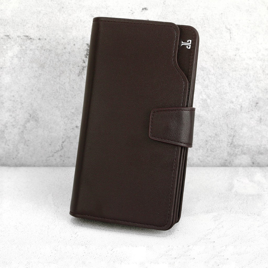 TOKOKOE - Dompet Pria Wanita bahan Kulit Vegan Original model Panjang 22 Slot Kartu dengan Kotak Premium - Troy - Mark22-Coklat