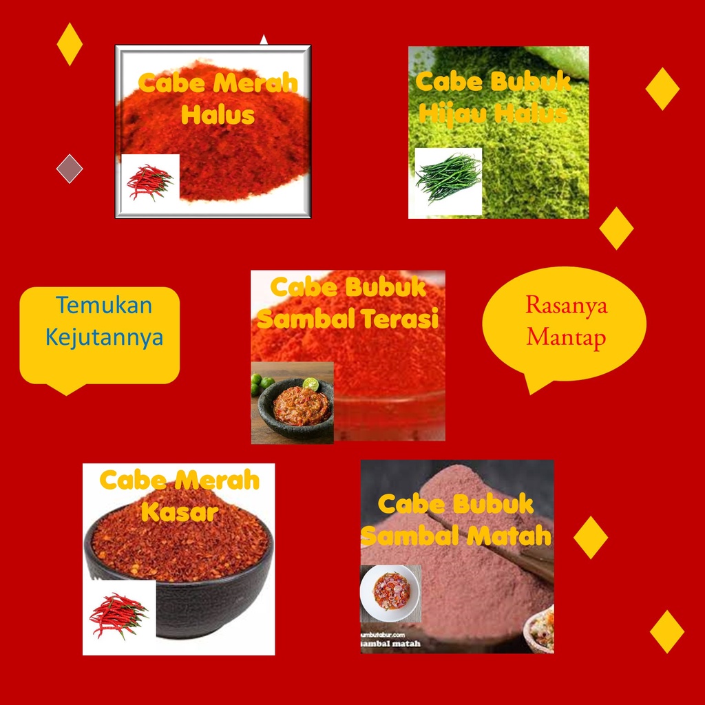 

Bubuk Cabai Merah | Bubuk Cabai Paling Enak | Bubuk Cabe Halus Super Extra Pedas Asin Gurih Rasa Daun Jeruk Aida Kasar Kering Tabur Murah Enak Berkwlitas Premium 100 gr