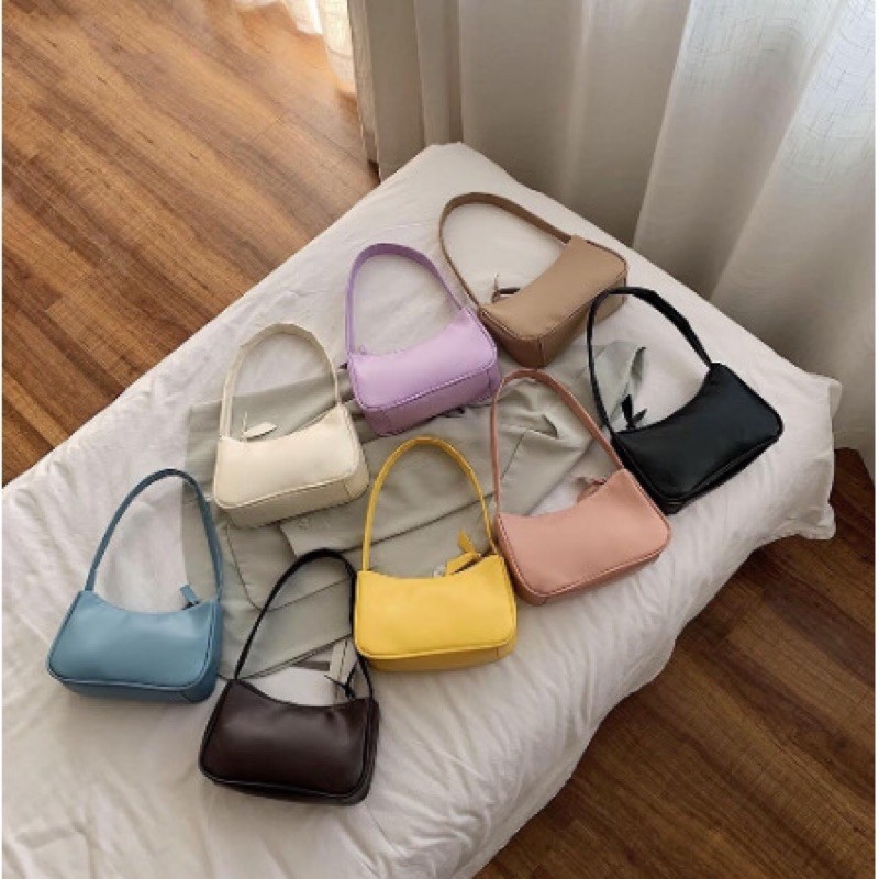 Tas Tenteng Tangan Wanita / Cewek Simple ukuran Mini / Kecil Bahan Kulit Polos Vintage Retro