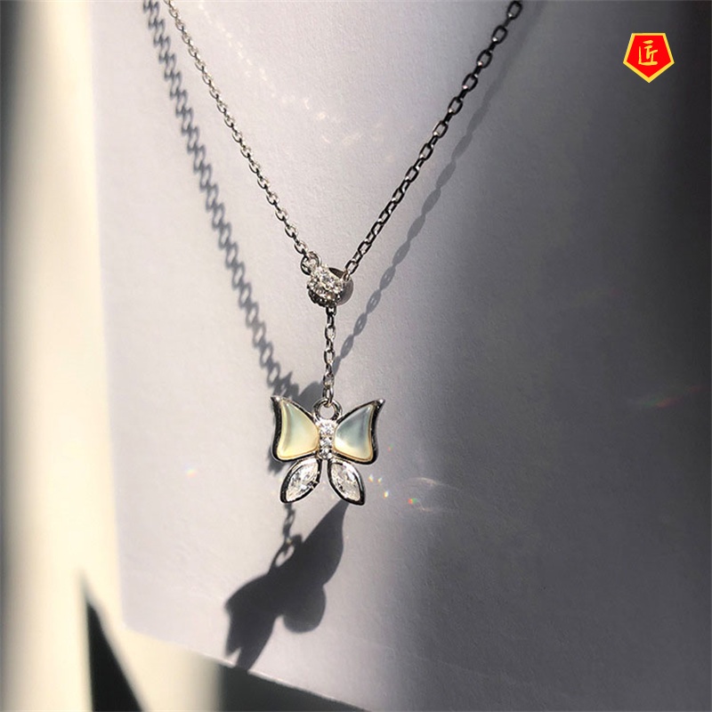 [Ready Stock]2021 New 925 Silver Fritillary Butterfly Necklace Elegant Light Luxury