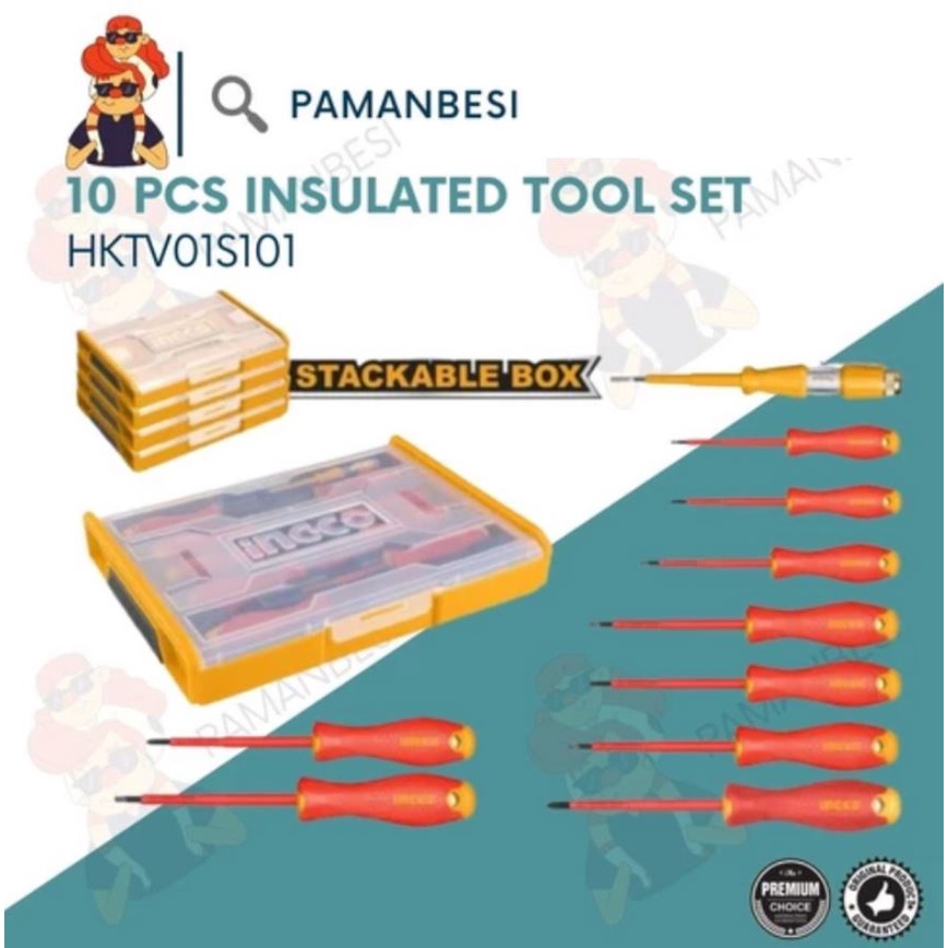 10pcs TOOLSET TOOL OBENG PERKAKAS TEKNISI LISTRIK SET INGCO HKTV01S101
