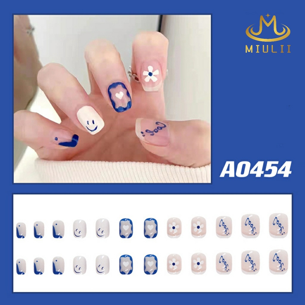 MIULII / KUKU PALSU  A0454  / 24PCS / 3D / NAIL ART / PREMIUM / CUTE / BIRU / FREE LEM JELLY / KUTEK