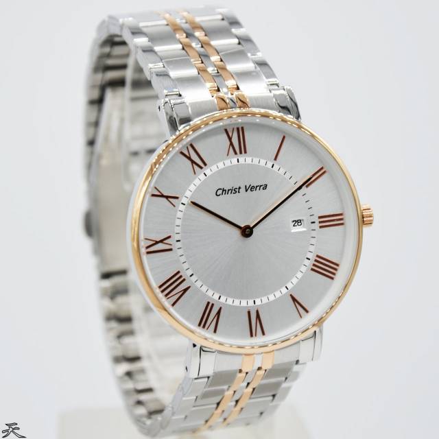Jam Tangan Couple Christ Verra 63923 Silver Kombinasi Rantai Original Murah