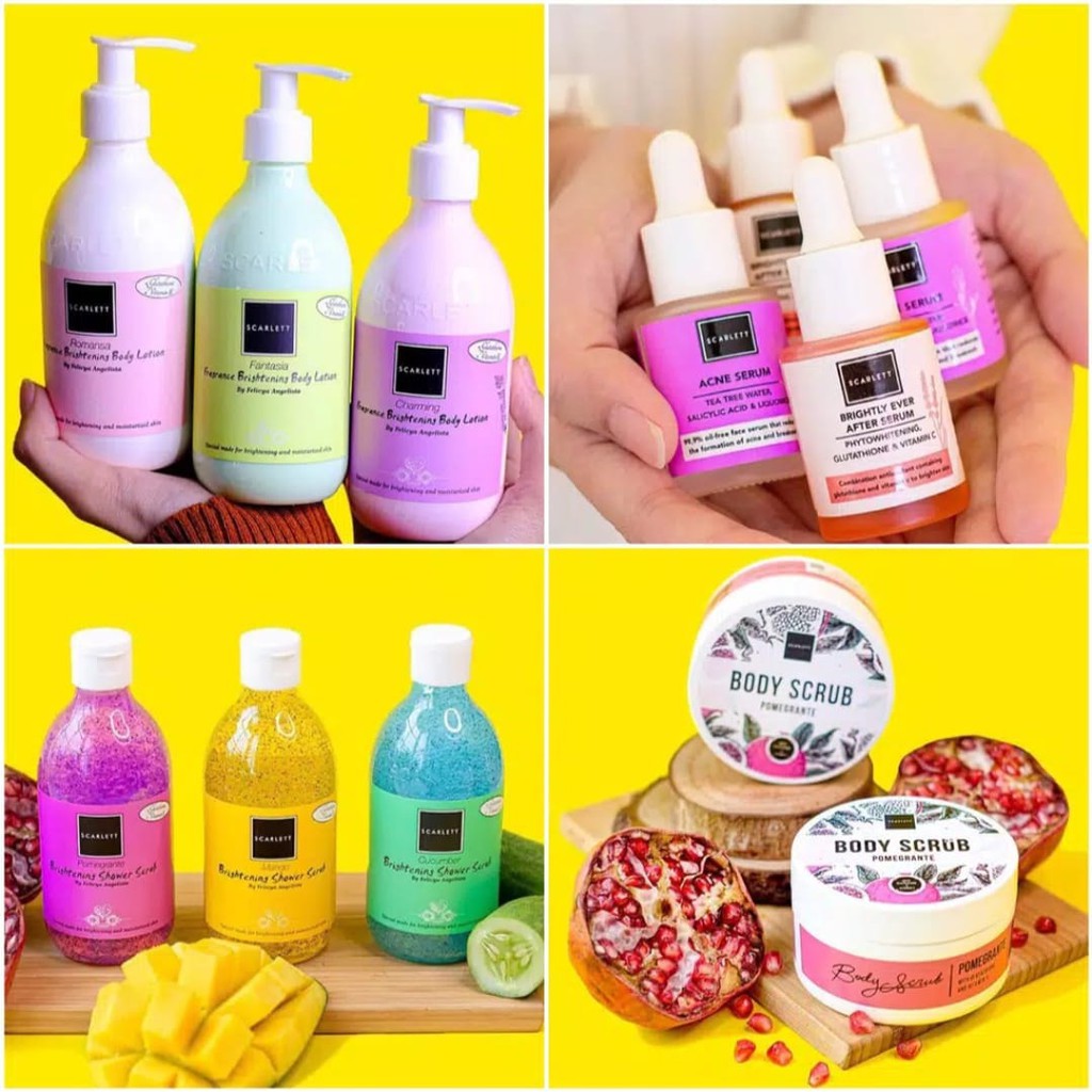 SCARLETT SERIES Shower Scrub/ Body Scrub/ Body Lotion/ Hair Treatment/ Face Care Brightening &amp; Acne