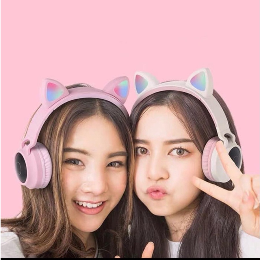 Headphone Bluetooth Model Telinga Kucing LED Wireless Stereo Bass ME-3