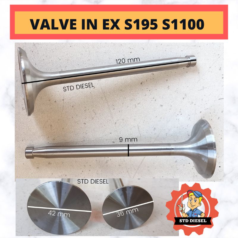KLEP ENGINE VALVE IN EX SET S195 S1100 ZS195 ZS1100 KELEP KOMPLIT 12 16 HP PK DIESEL ENGINE
