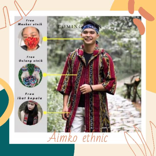 AEC Hoodie tenun Cardigan tenun Outer etnik bahan asli tenun (UNISEX)