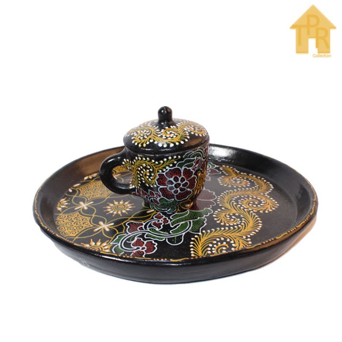 Gerabah Tea Set Premium - Poci Batik Tulis - Motif Rumbai K