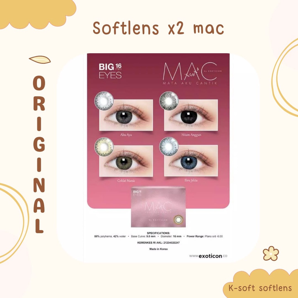 SOFTLENS X2 MAC Big eyes 16mm Minus