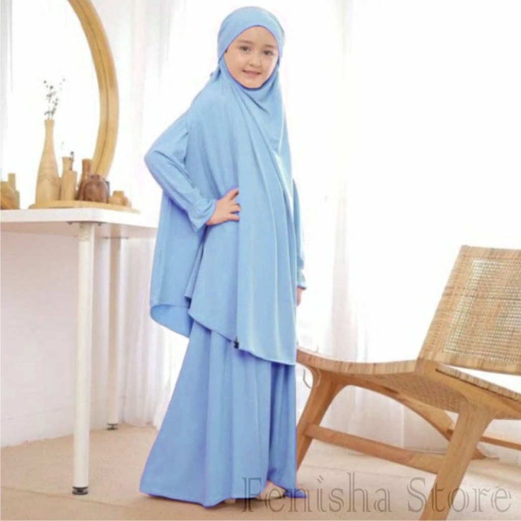 Qatimah kid’s Gamis Anak Muslimah French Khimar Usia 10-12 Tahun Matt. Jersey Premiun Bisa Bayar Ditempat COD