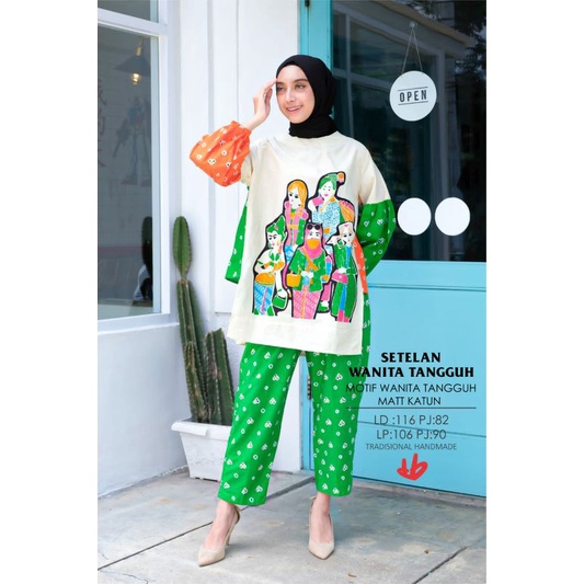 Setelan wanita tangguh daily set blouse dan celana panjang bahan katun batik kekinian