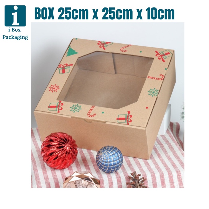 

[ 10 pcs ] Dus Natal Marmer Cake Box Bolu Lapis Legit Packaging Hampers Parsel Christmas Kotak Kue Pudding Dus 25x25x10cm