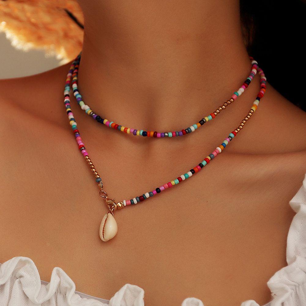 Mxbeauty Kalung Manik Warna-Warni Minoritas Gaya Nasional Rantai Klavikula Y2K Bohemian Alloy Korea Necklace