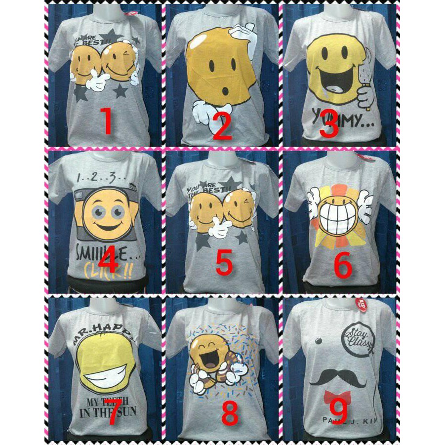 T-Shirt Sablon Red Point / Kaos Dewasa Lengan Pendek Murah / Kaos cewek  Dewasa Sablon Emoticon