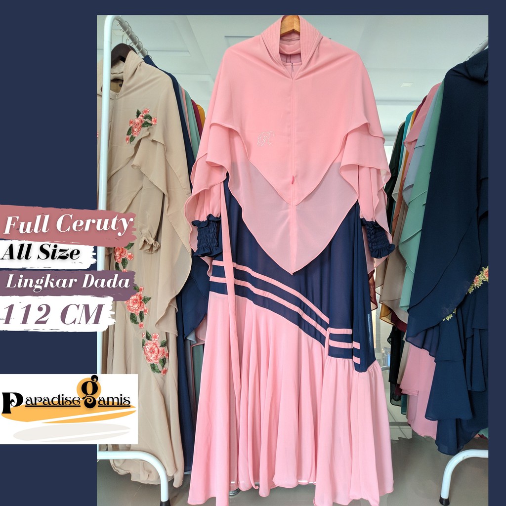 Baju Gamis Syari Syar'i Ceruty Mewah Ibu Ibu Setelan Kerudung
