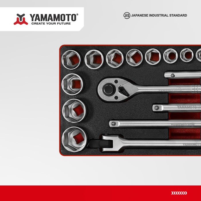 YAMAMOTO JIS 1/2&quot; Kunci Sok Set 24 pcs / 1/2&quot; Socket Set 24 pcs / 6PT 8 - 32 mm