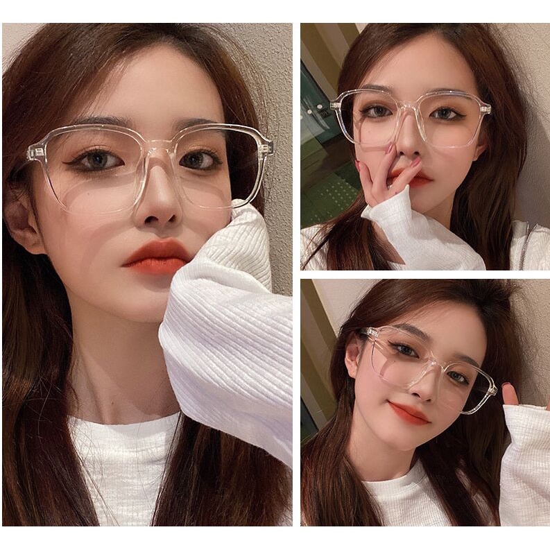 Fashion  Retro Student Children Glasses  Literary Square Big Frame Anti-blue Light Flat Lens