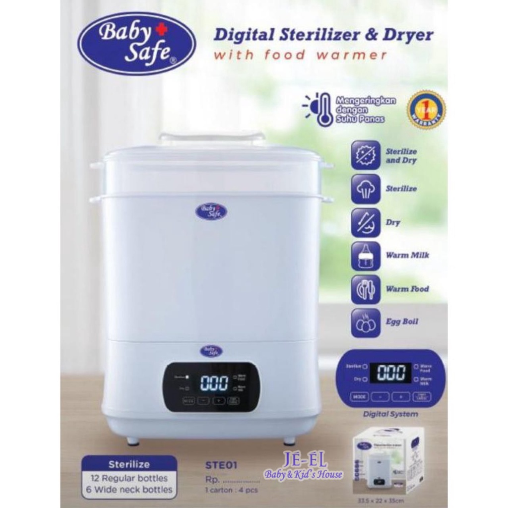 Baby Safe 3in1 Multi Electric Digital Sterilizer &amp; Dryer with Food Warmer STE01