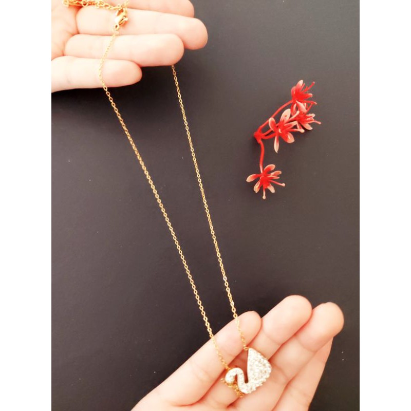 RANTANGSHOP KALUNG FASHION TITANIUM LAPIS EMAS 22K ANTI KARAT ANTI LUNTUR MATA CRYSTAL