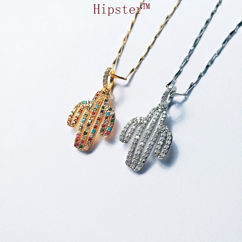 Simple Affordable Luxury Fashion Full Diamond Cactus Pendant Clavicle Chain