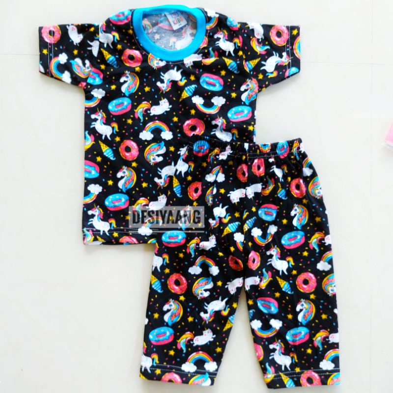 Piyama Anak Qkids size Xs (5-18bulan) Lengan Pendek OBLONG Celana Panjang bahan LIBBY