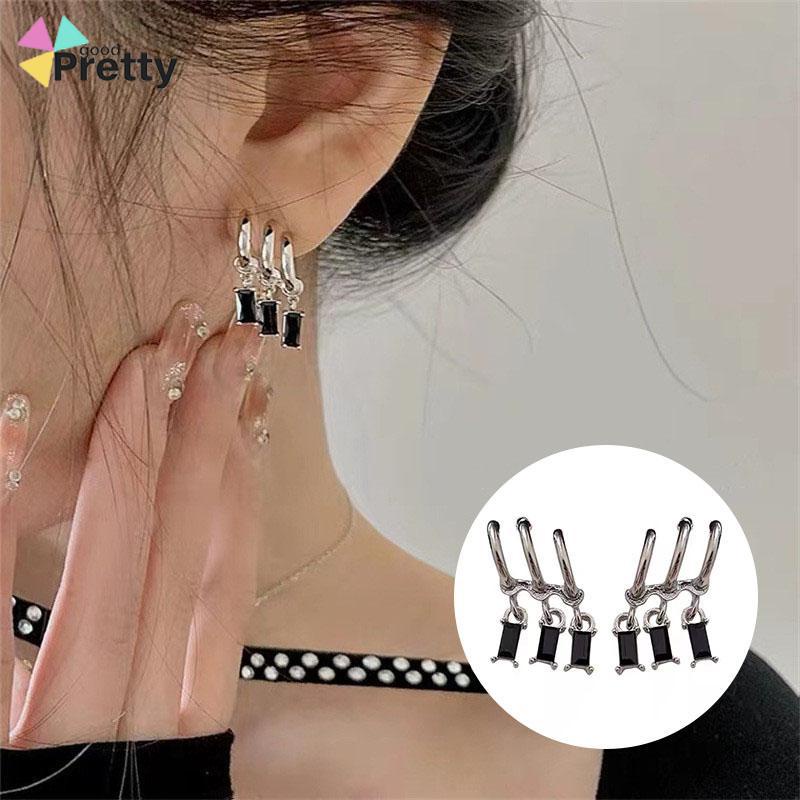 Anting Pejantan Zirkon Gelap Wanita Manis Keren Gaya Niche Design Personality Earrings - PD