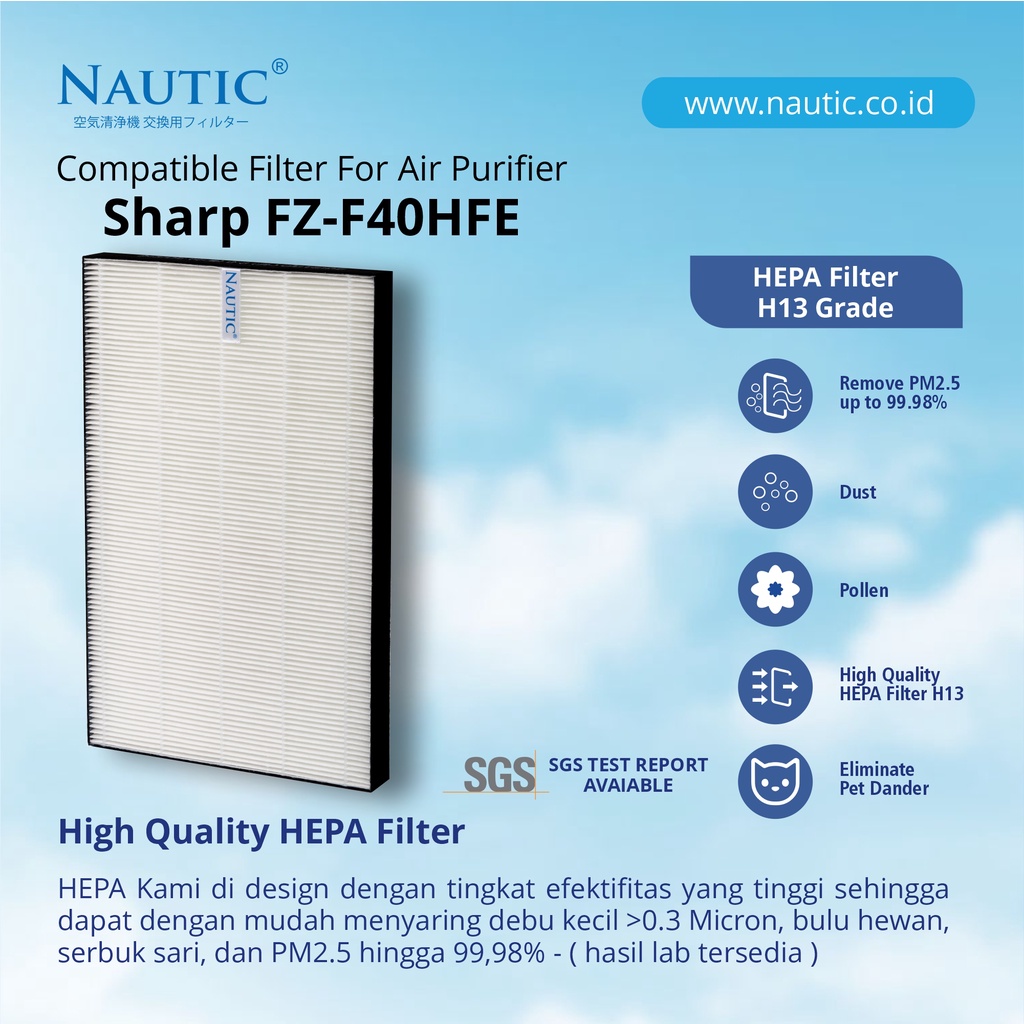 NAUTIC - Hepa Filter Compatible for Sharp FZ-F40SFE untuk FP-F40Y / FP-FM40Y