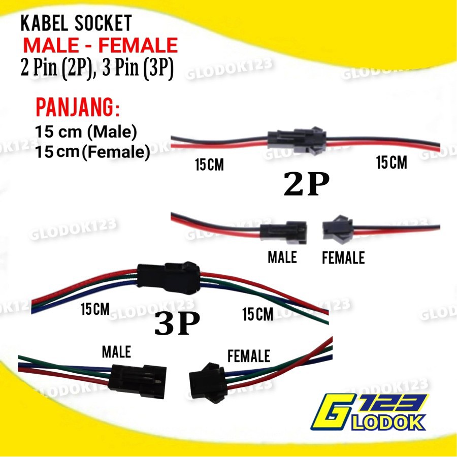 Kabel Soket Konektor Socket Male Female LED Strip DC JST SM 2 3 4 Pin